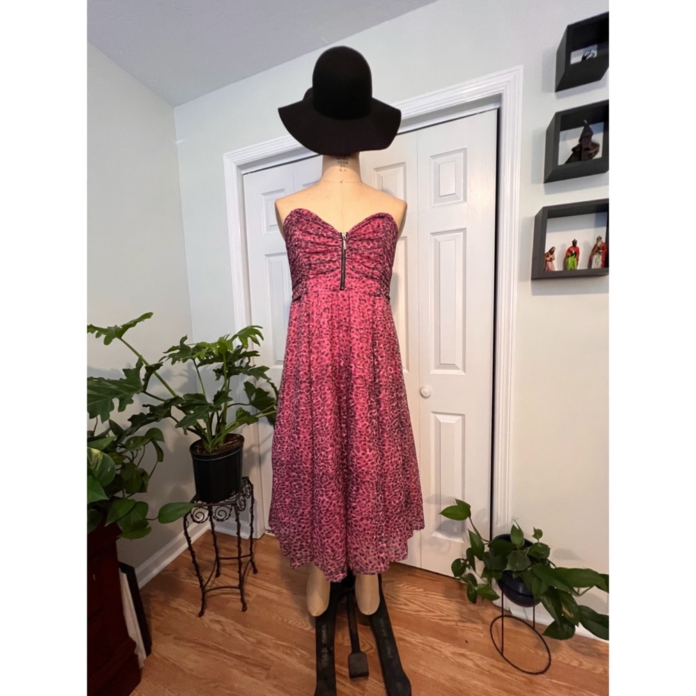BETSEY JOHNSON BLACK & PINK LACE MESH TULLE SKATER DRESS NWT